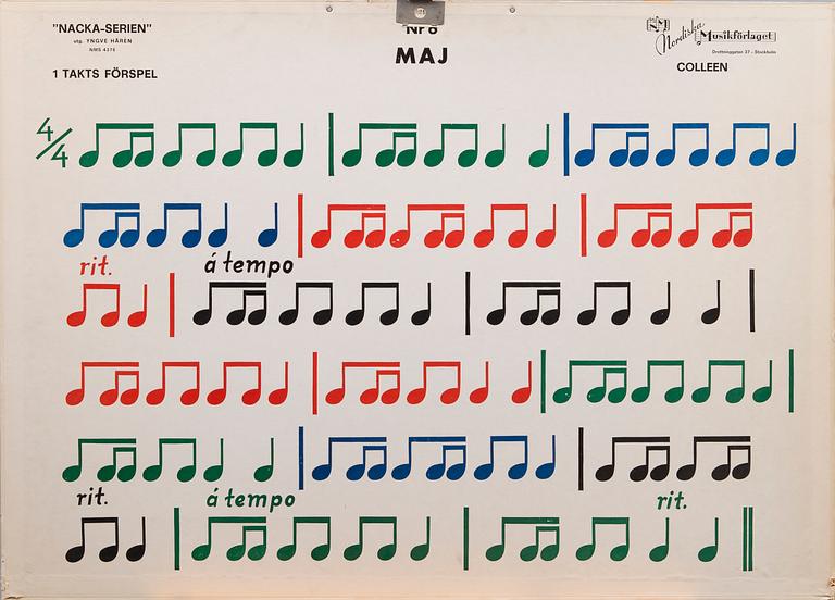 A SET OF 7 SCHOOL POSTERS, Nodiska Musikförlaget, Stockholm Sweden, mid 1900s.