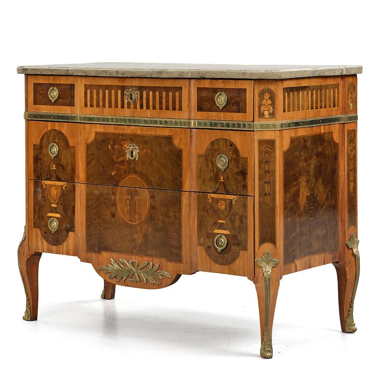 A Gustavian marquetry commode attributed to J. Hultsten (master in Stockholm 1773-94).