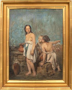 Unknown artist 19th/20th century, Young girls by a well.