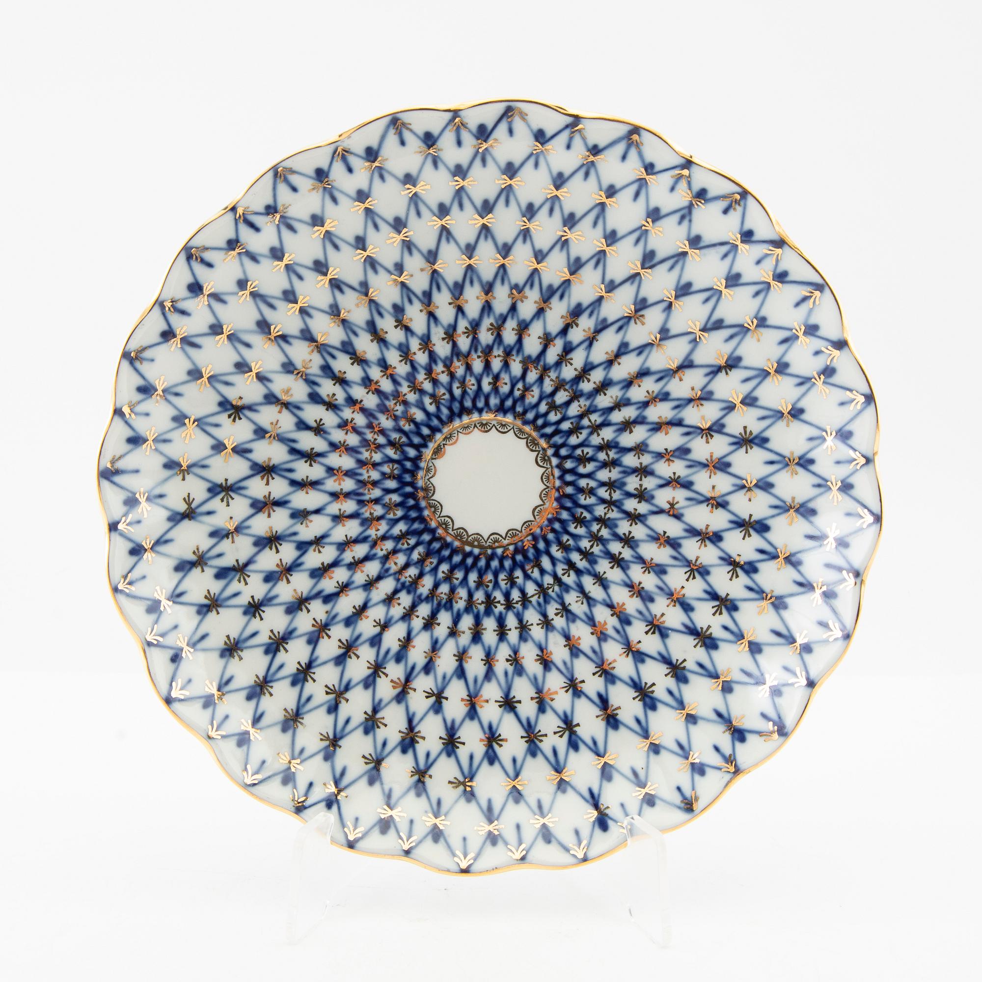 Teservis 15 dlr "Cobalt Net", Lomonosov Sovjetunionen porslin.