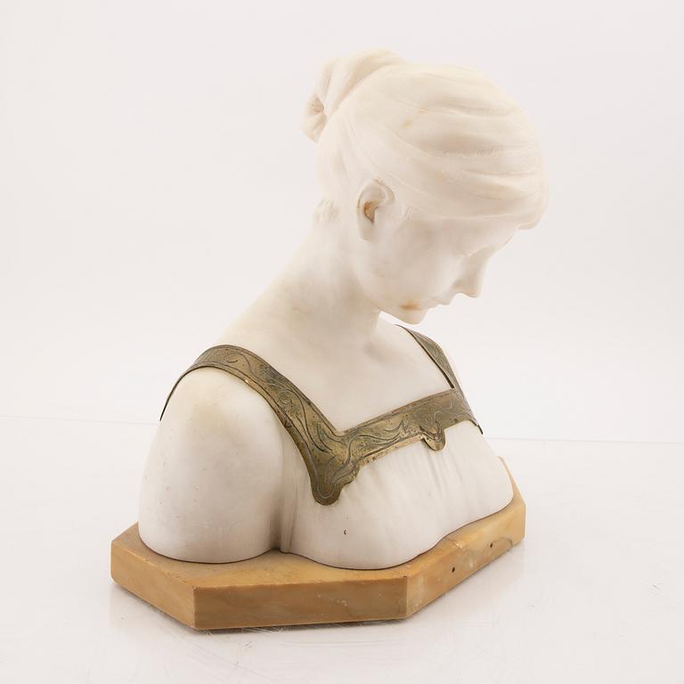 Okänd konstnär 1800/1900-tal , skulptur signerad alabaster och mässing.
