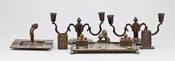 SKRIVBORDSUPPSÄTTNING, 6 delar, brons, GAB, 1930-tal.