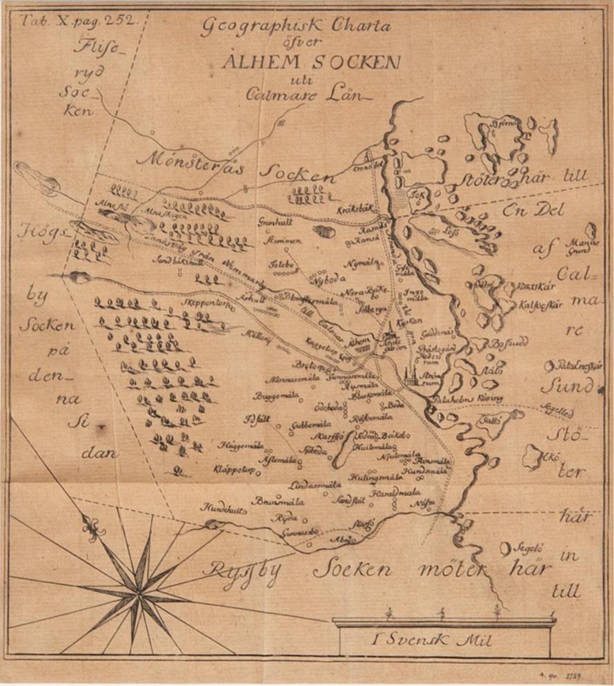 Map, "Geographical chart of Ålhem parish in Calmar County", 18th century.