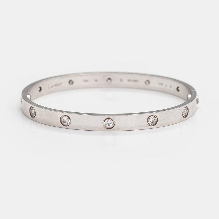 Cartier, "Love bracelet" an 18K white gold bracelet with diamonds ca. 0.96 ct in total. Marked Cartier, 19, SD4387.