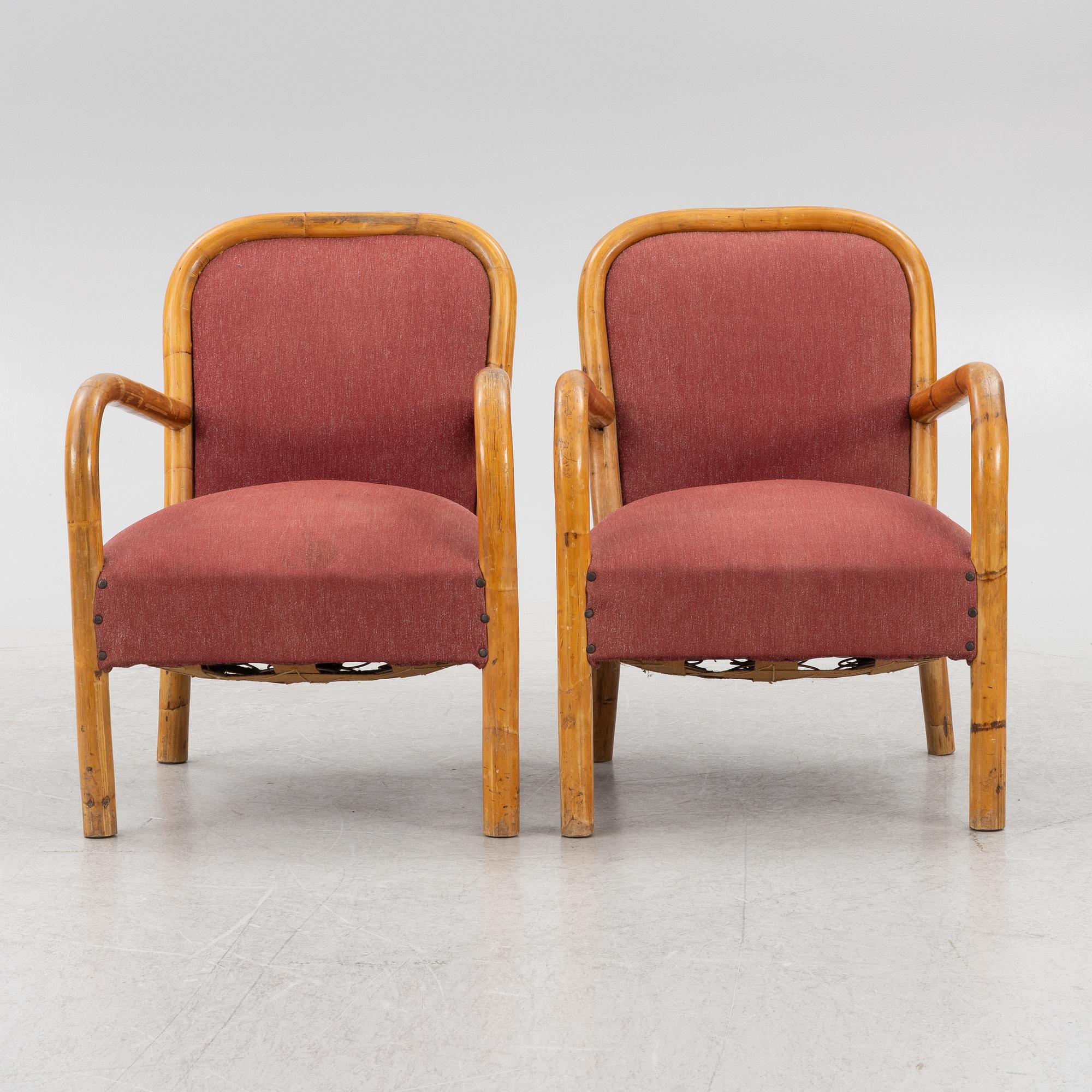 Armchairs, a pair, 1930s-40s.