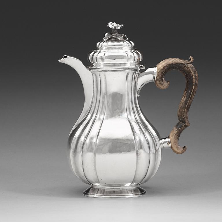 A Swedish late baroque silver coffee-pot, mark of Johan Lorens Starin, Stockholm 1742.