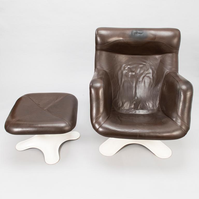 YRJÖ KUKKAPURO, A 1970's 'Carousel' armchair and stool for Haimi Finland.