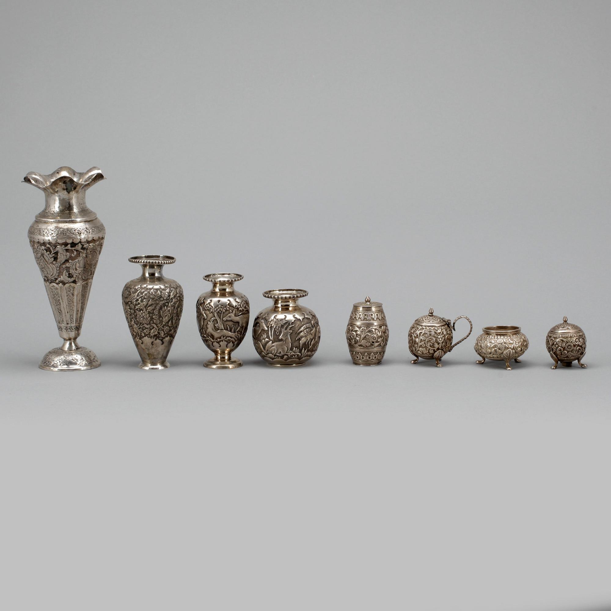 PARTI SILVER, 8 delar, Persien, 1800-/1900-tal, vikt ca 673 gram.