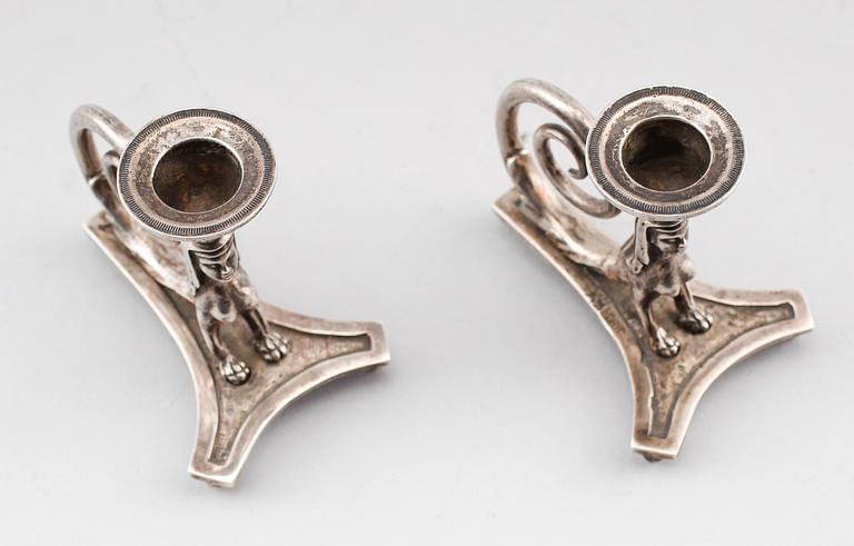 LJUSSTAKAR, 1 par, silver, Blau, empire.