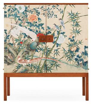 500. A Josef Frank mahogany cabinet, the sides and doors covered in handpainted wallpaper, Svenskt Tenn, circa 1950.