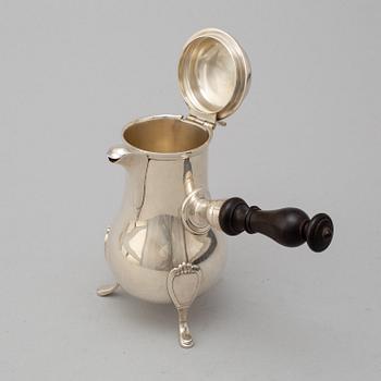 A FRENCH SILVER CHOCOLATE POT, 19th century.