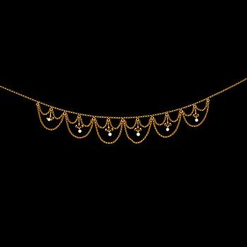 HALSBAND, 14K guld med pärlor, trol Danmark, 1900-talets första hälft. Vikt ca 10g.
