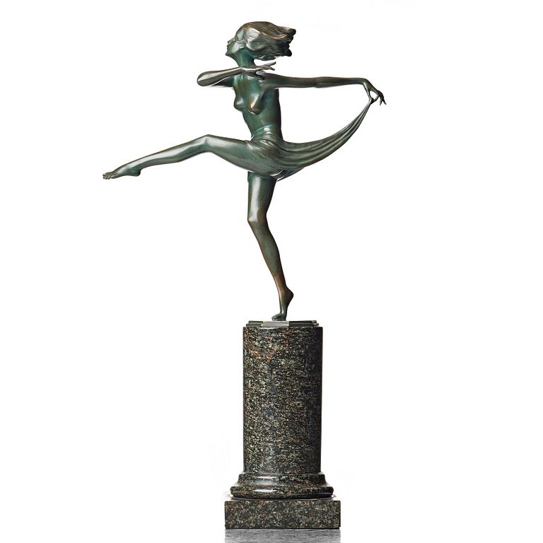 JOSEF LORENZL, a patinated bronze art déco sculpture of a dancer, Austria.