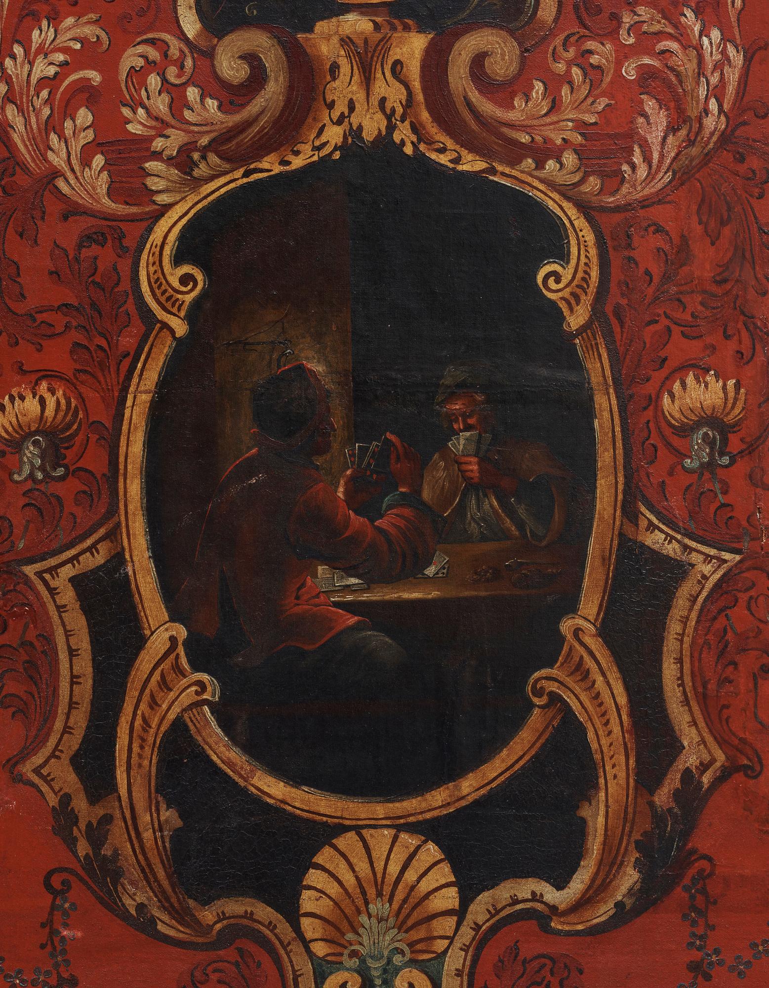 VIKSKÄRM, 4 delar, 1700-/1800-tal. Olja på duk.