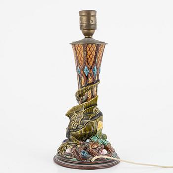 A Swedish Majolica Table Lamp by Rörstrand, circa 1900.