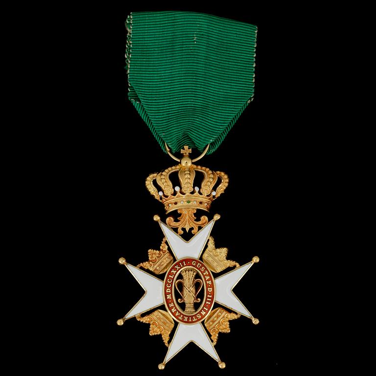 KUNGLIGA VASAORDENS RIDDARTECKEN, guld, emalj, CF. Carlman, Stockholm 1948. Vikt ca 15 gram.