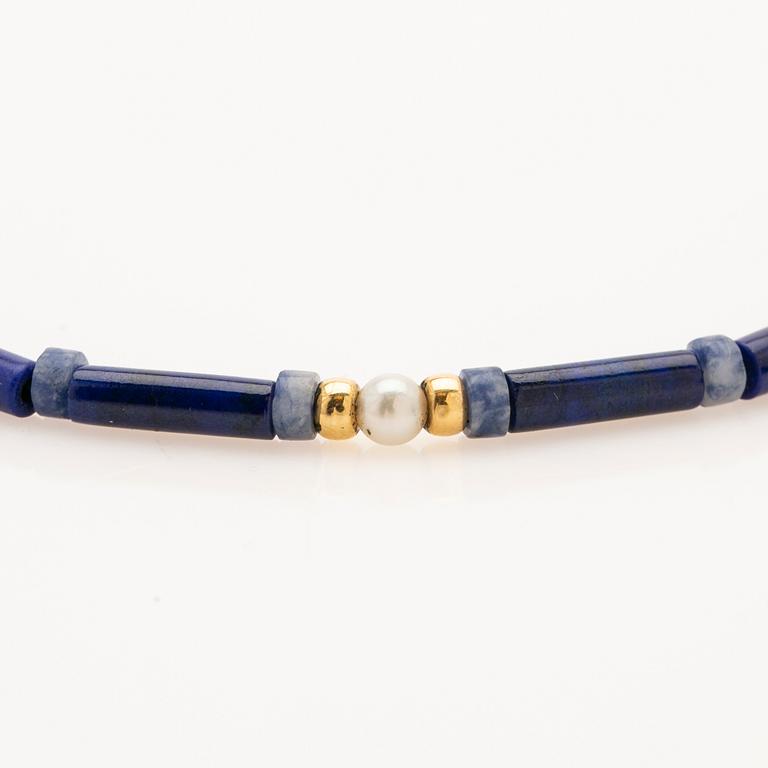 Necklace, lapis lazuli, gold and pearl.