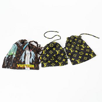 Louis Vuitton, face masks 3 pcs, with accessories and scarf.