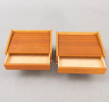 A pair of 1960/70s wall hung teak and oak bedside tables.