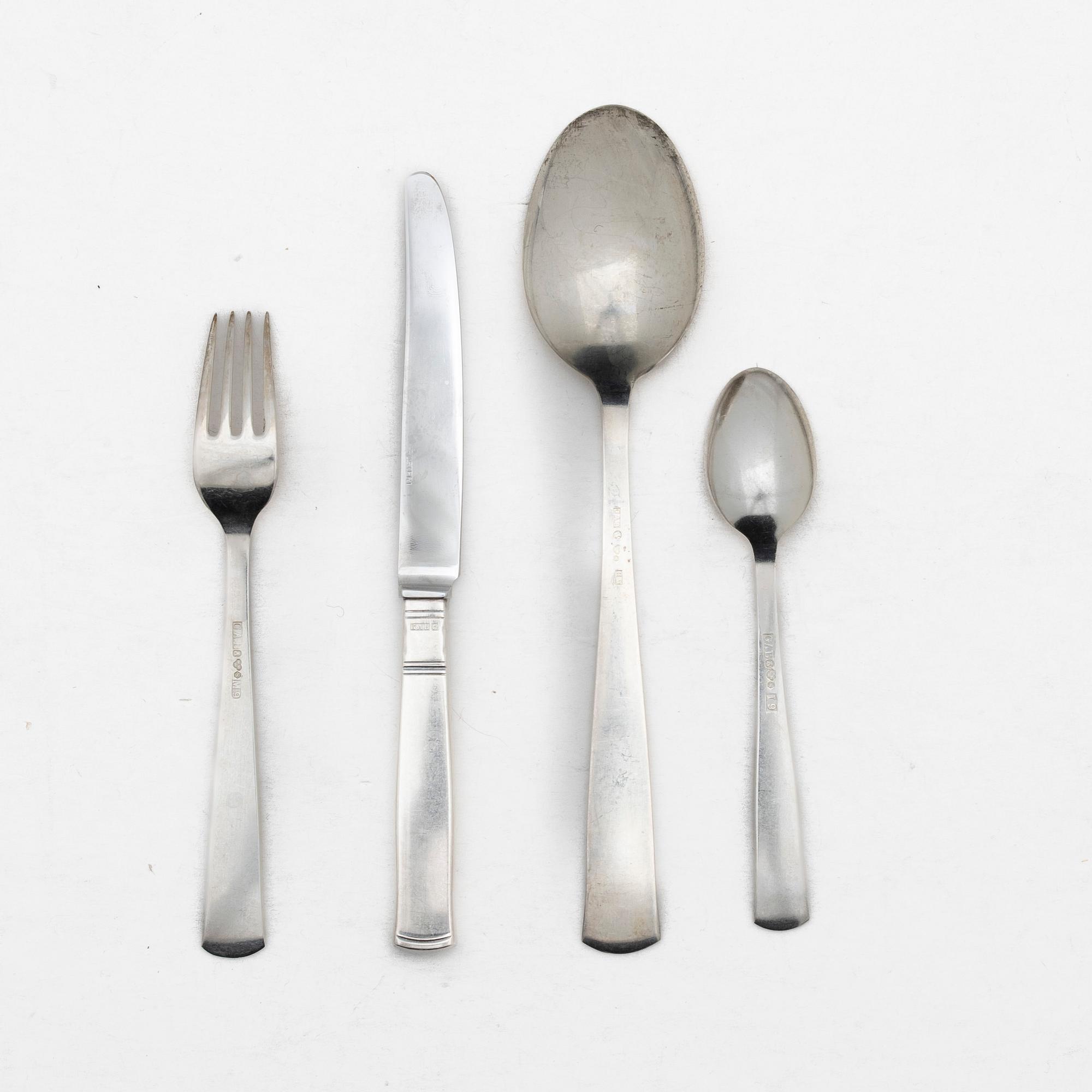 Jacob Ängman, bestickservis, 36 delar, silver, modell "Rosenholm", GAB, Stockholm och Eskilstuna, 1944-70.