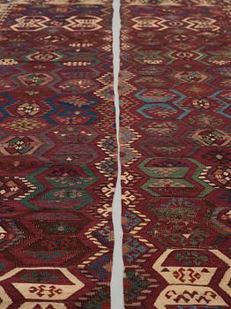 ANTIQUE AKSARAY, PROBABLY, KILIM. 2 parts. 324 x 81,5 as well as 329 x 76 cm.