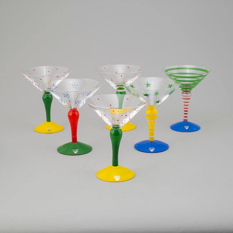 ANNE NILSSON, martiniglas, 6 stycken, "Clown", Orrefors, signerade, 1990-tal.