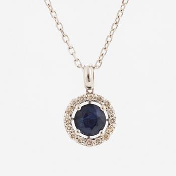 Collier, med blå safir och briljantslipade diamanter.