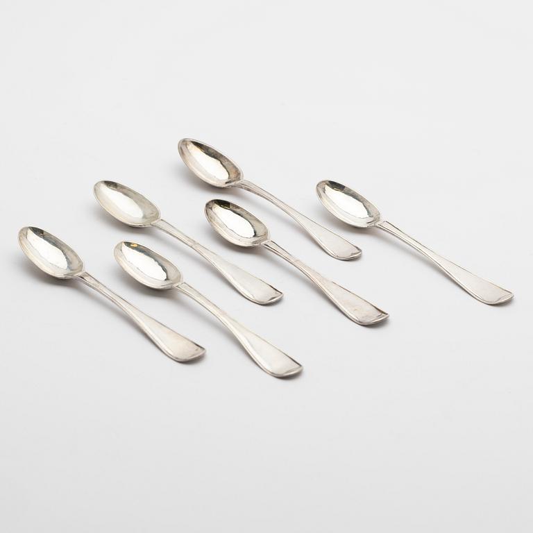 Teaspoons, 6 pcs, silver, 1780s.