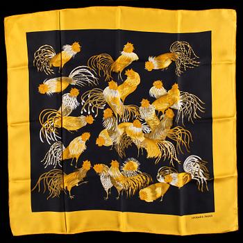 A set of three silk scarves by Hermès, "Etriers" and "Thalassa".