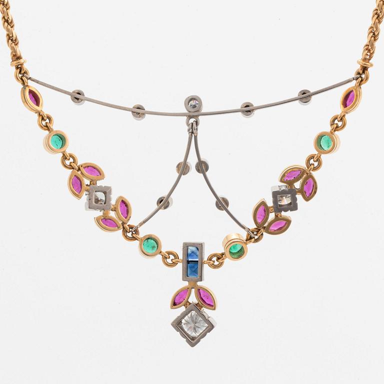 diamond, rubies, and emerald and sapphire necklace.