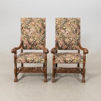 Karmstolar ett par Barock-stil 1900-talets första hälft.