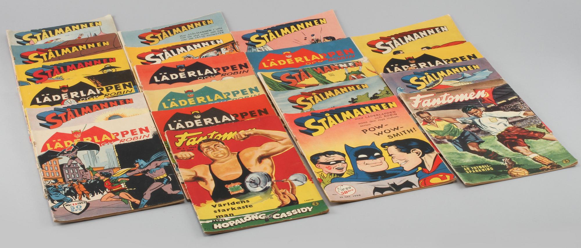SERIETIDNINGAR, 20 st, Stålmannen, Läderlappen och Robin samt Fantomen 1949 - 1954.