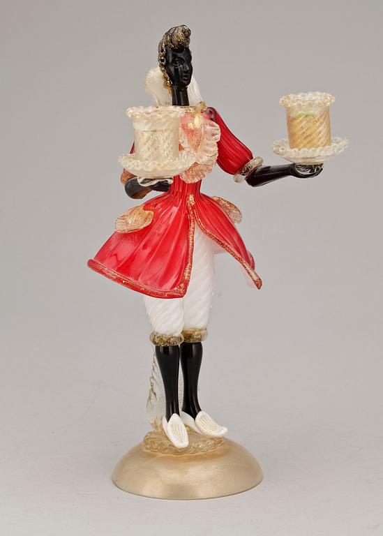 FIGURIN/KANDELABER, glas, troligtvis Murano, Italien, 1900-tal.