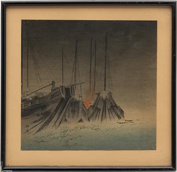 Tsukioka Kogyo, "Boats at Night".