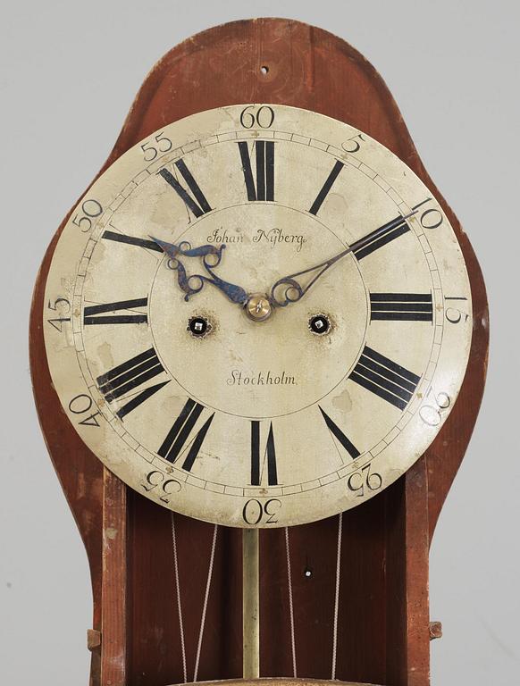 A Swedish Rococo 18th century long-case clock by J. Nyberg, master in Stockholm 1748-68.