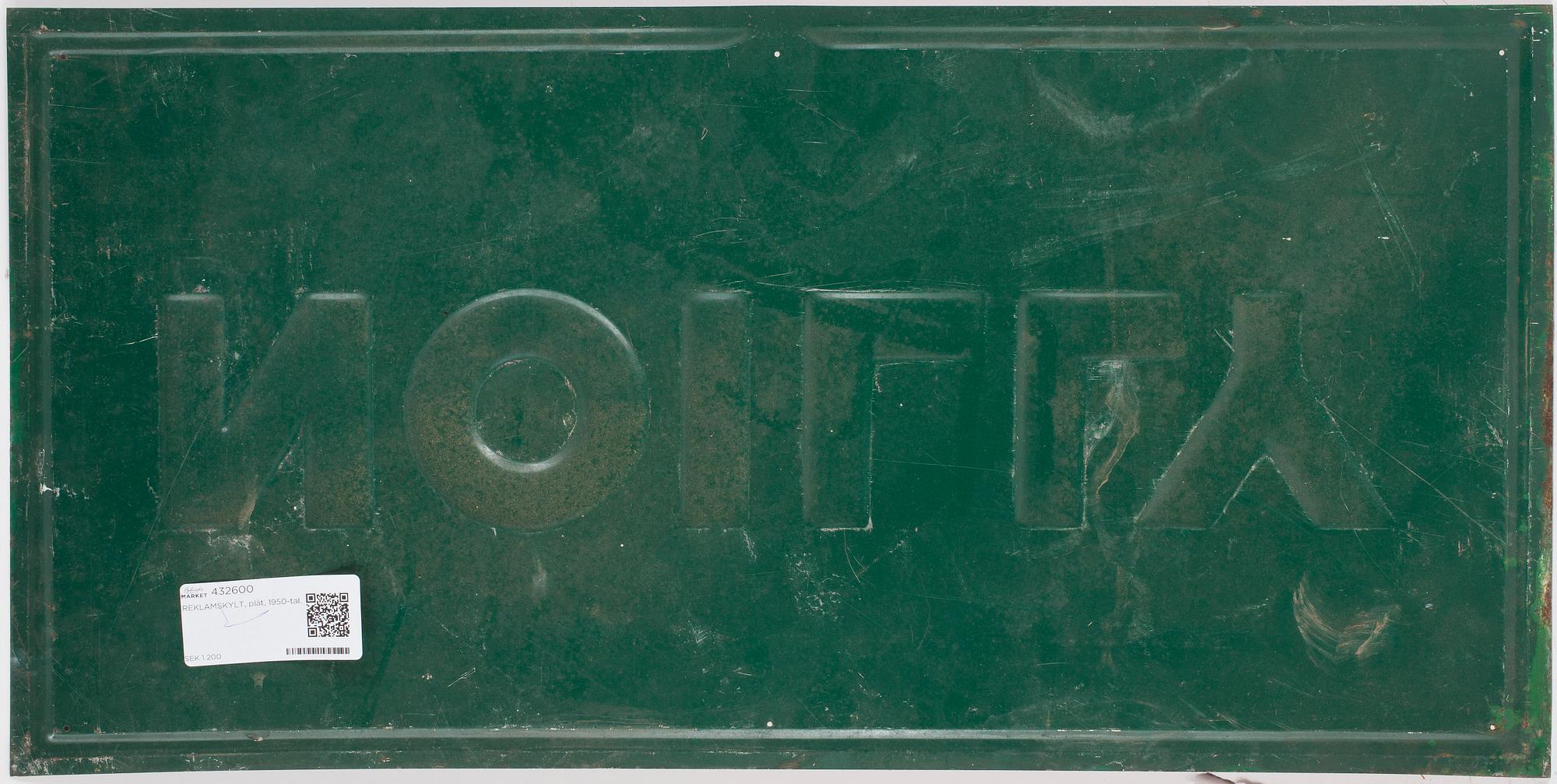 REKLAMSKYLT, plåt, 1950-tal.