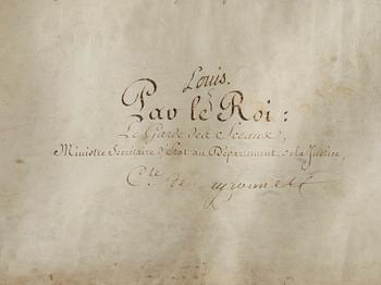 KONFIRMATIONSBREV, på pergament, egenhändigt undertecknat av Konung Ludvig XVIII av Frankrike & Navarre, 1814-1824.