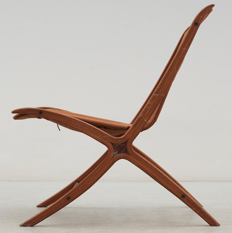 A Peter Hvidt & Orla Mølgaard Nielsen teak, beech and canvas 'X-Chair', Fritz Hansen, Denmark 1950's.
