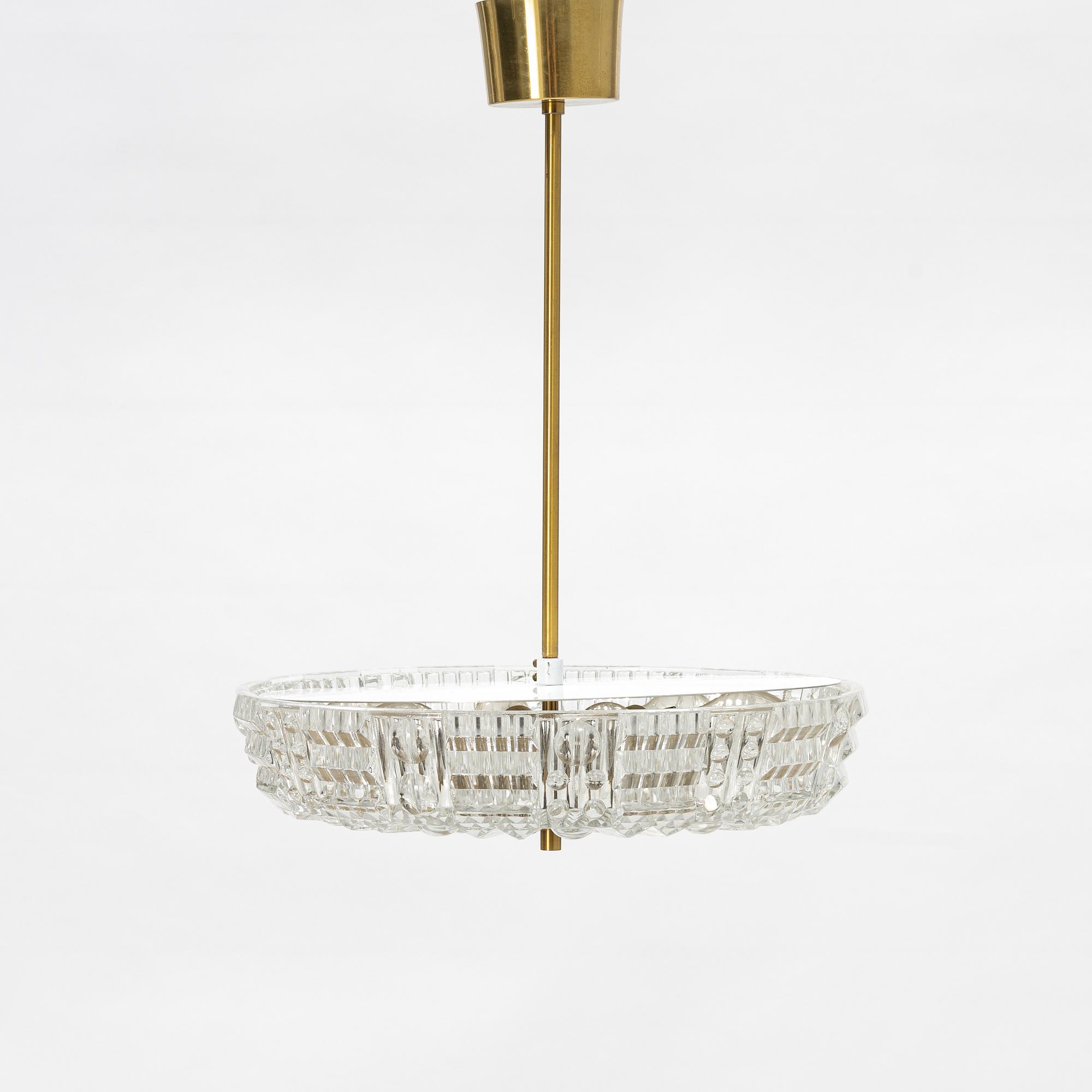 Carl Fagerlund, a glass and brass ceiling light, Orrefors.