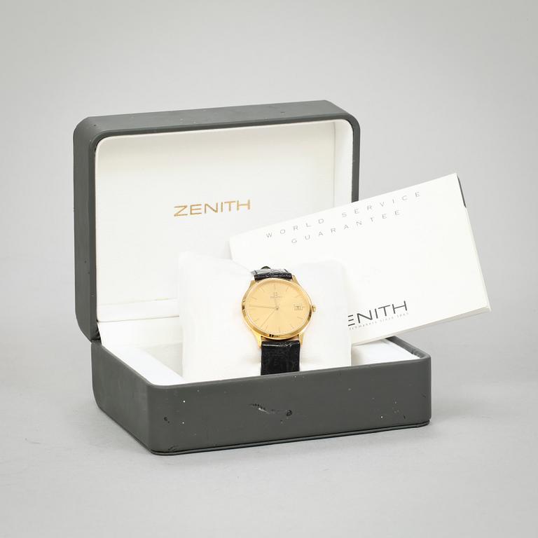 HERRARMBANDSUR, Zenith, 18k guld. 1990-tal.