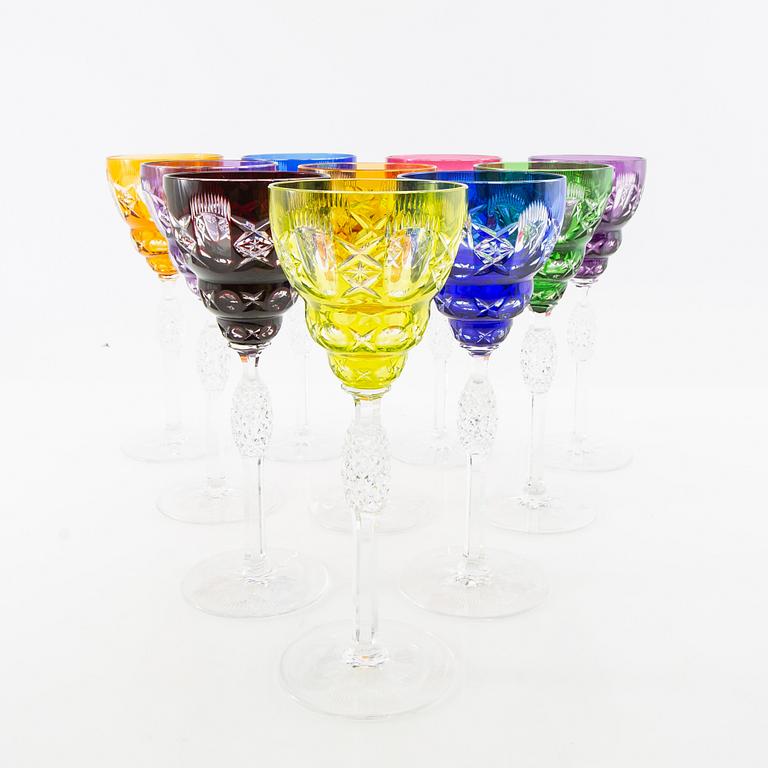 Wine glasses 10 pcs Bohemia 20th century cut glass.