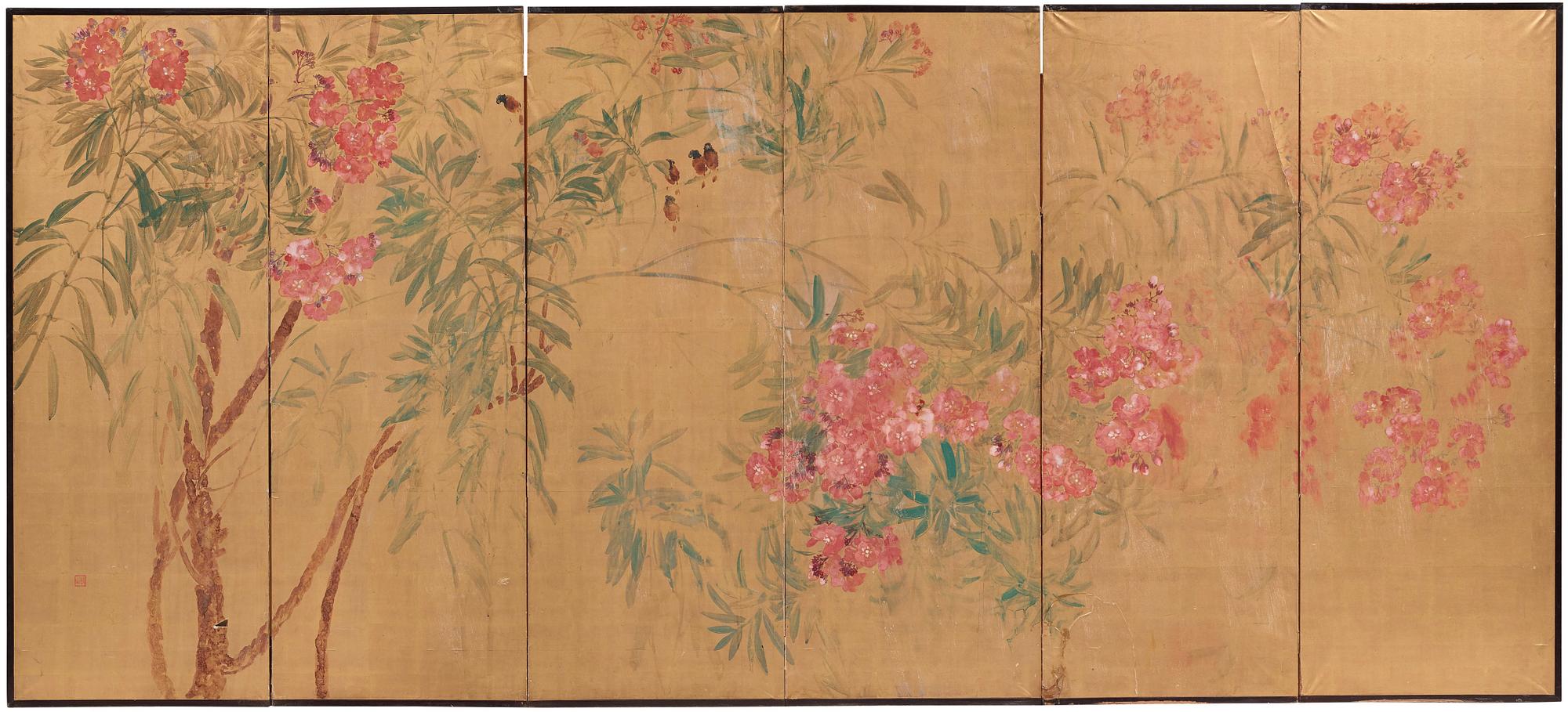 A Japanese six fold screen, early 20th Century.