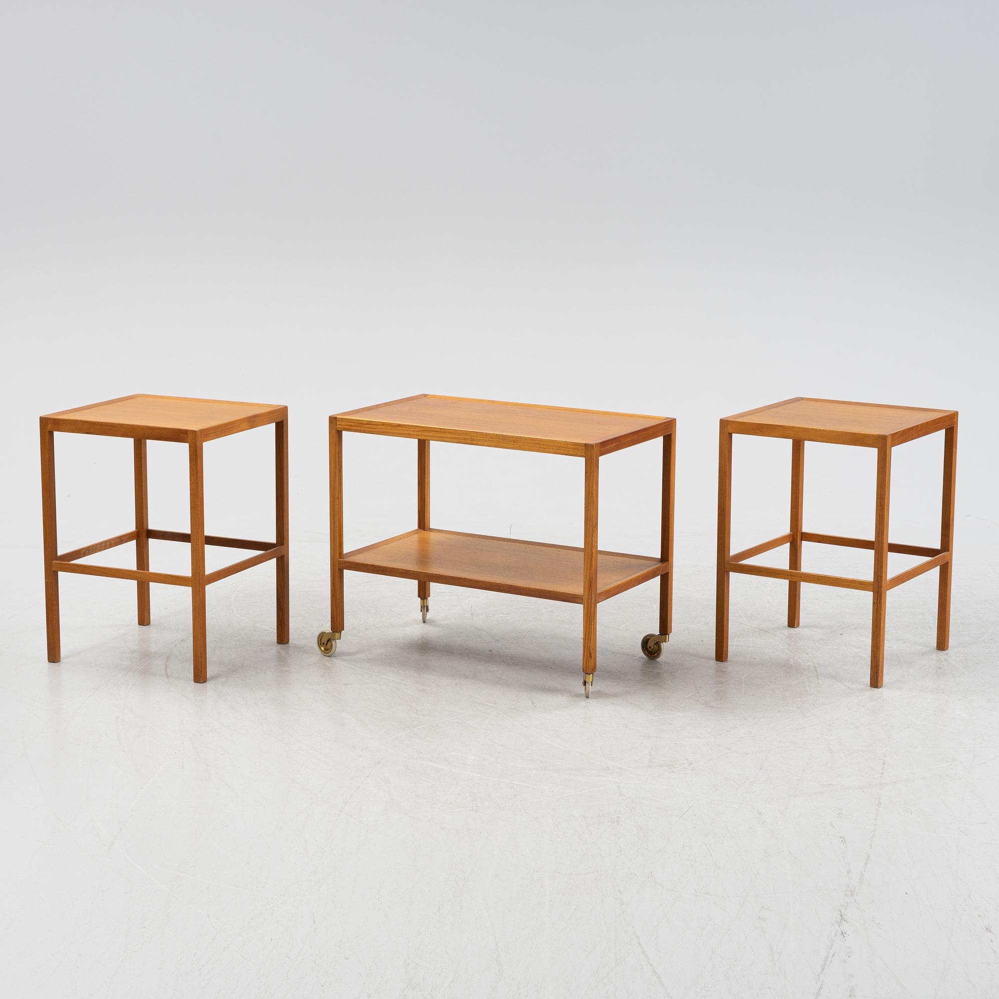 Nordiska Kompaniet, sideboard med ett par satsbord och serveringsvagn, 1950-tal.