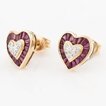Earrings, 18K gold with square-cut rubies and diamonds.