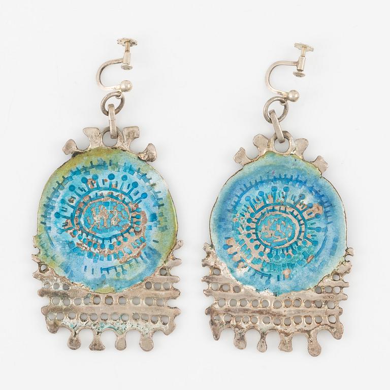 Lars Arby, two pairs of earrings, sterling silver and enamel, Gothenburg 1969 and 1983.