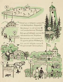 Elsa Beskow, The red bus and the green car. Illustrated children's story by Elsa Beskow.