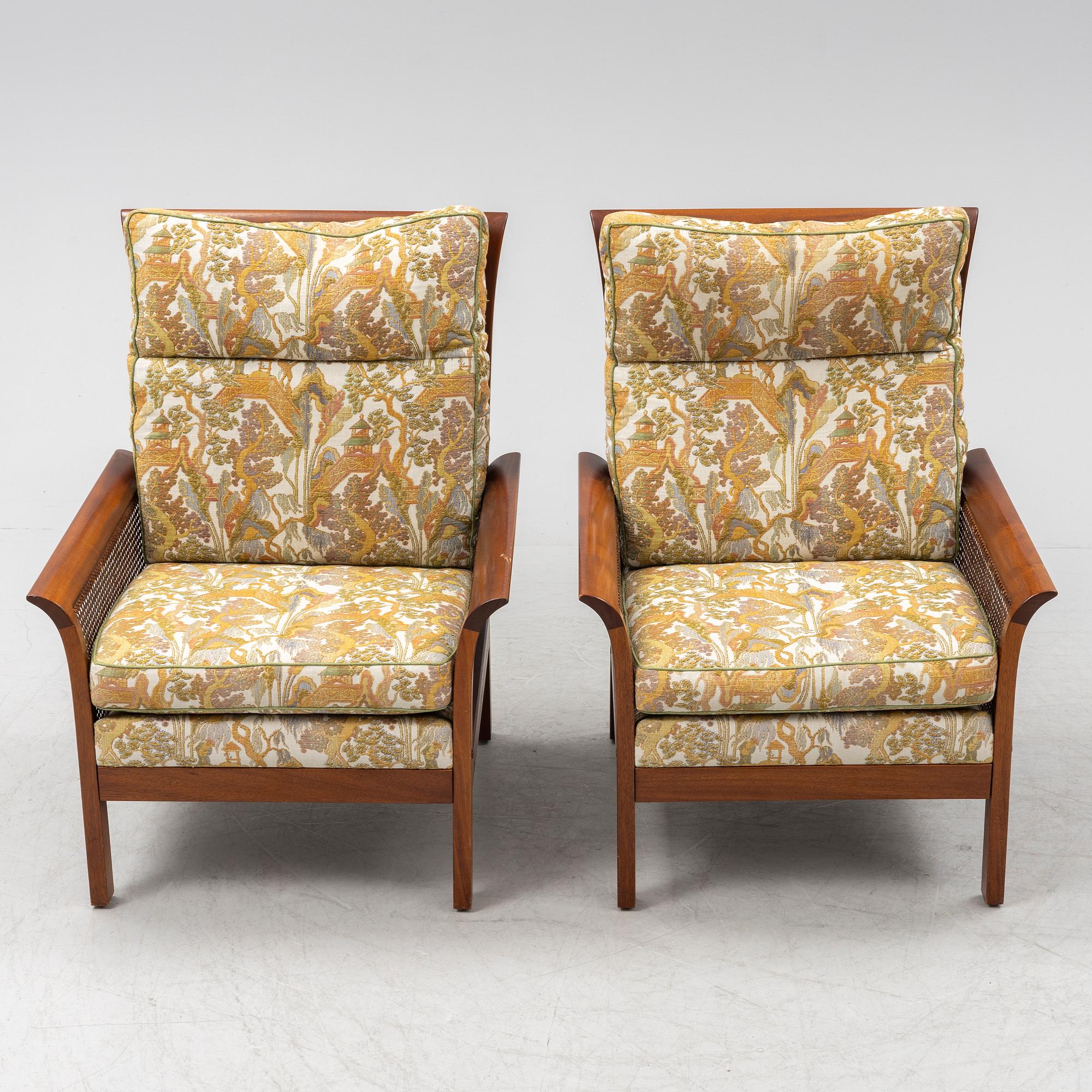 Arne Norell, a pair of 'Rotang' easy chairs, Norell Möbel AB, Sweden.
