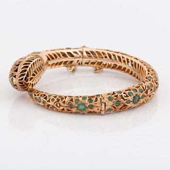 Armring,  i form av orm 14K guld med smaragder.