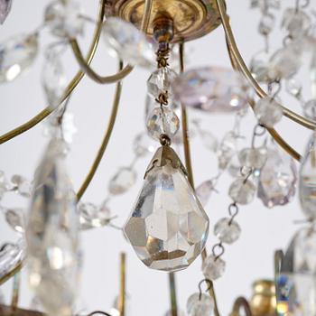 A Russian / Northern European Louis XVI-style gilt brass and blue glass six-branch chandelier, 19th century.