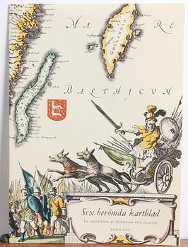 KARTBLAD, 6 st i mapp, "Berömda kartblad ur den svenska historien". Bonniers 1960-tal.